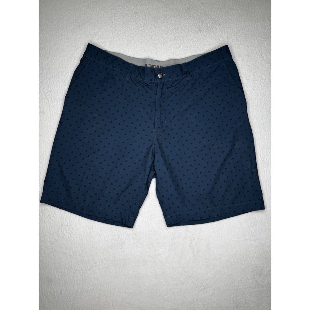 Adidas Golf Shorts Mens 38 Navy Blue All Over Logo Print Performance Stretch - Picture 1 of 5